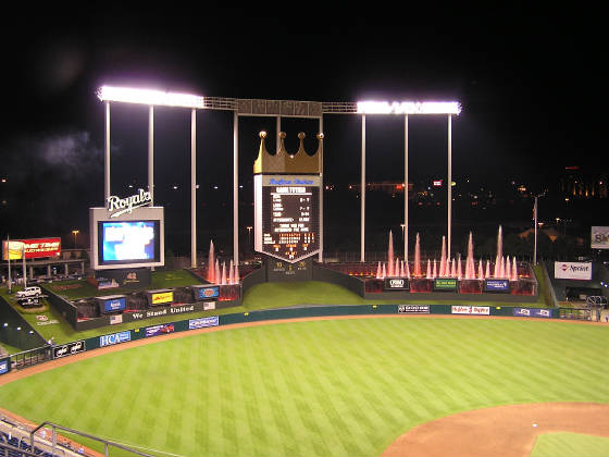 Kauffman Stadium, Scoreboard and fountains from our seats i…